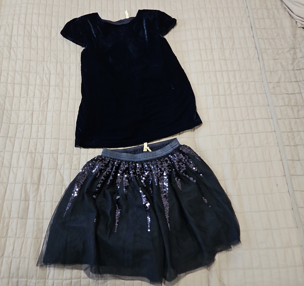 Charming Navy Blue Velvet Top and Sequin Skirt 11/12